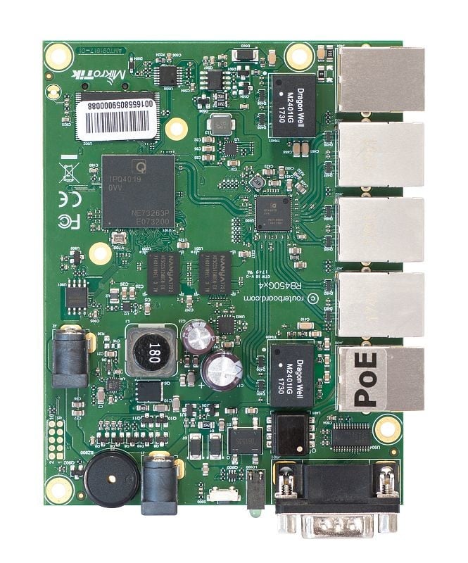 Mikrotik RouterBOARD 450Gx4, 716MHz Atheros CPU, 1 GB RAM, 5×GLAN ports, PoE OUT on port #5, RouterOS L5