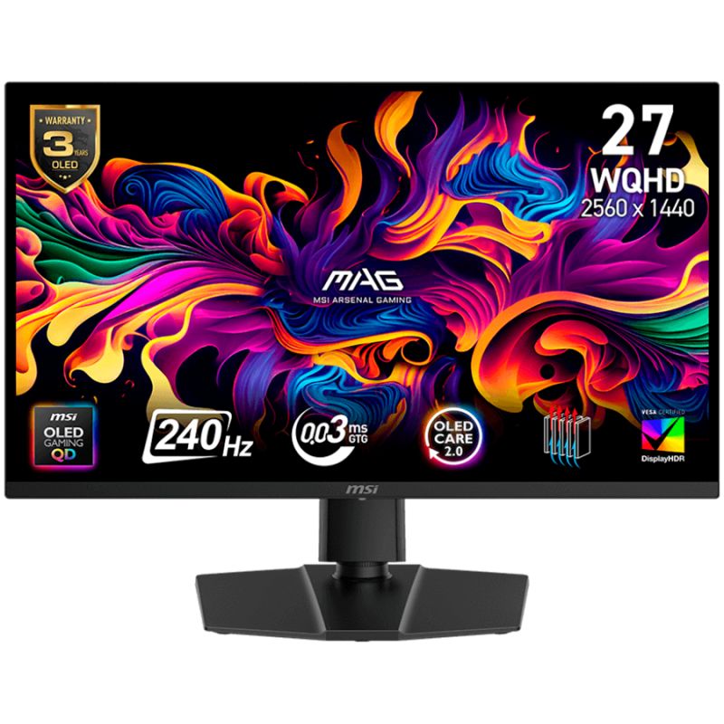 MSI MAG 273QP QD-OLED X24 Gaming Monitor, 26.5'', QD-OLED, 240Hz WQHD (2560x1440), 0.03ms (GtG), 1000 Nits (HDR), DisplayHDR True Black 400,