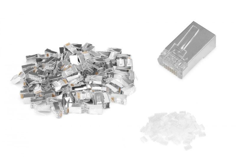 CAT 6 Modular Plug, 8P8C, shielded for Round Cable, pass through connector, 100 pcs