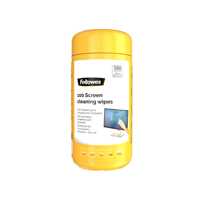 Fellowes wipes in a case for cleaning all types of screens, 100 pieces